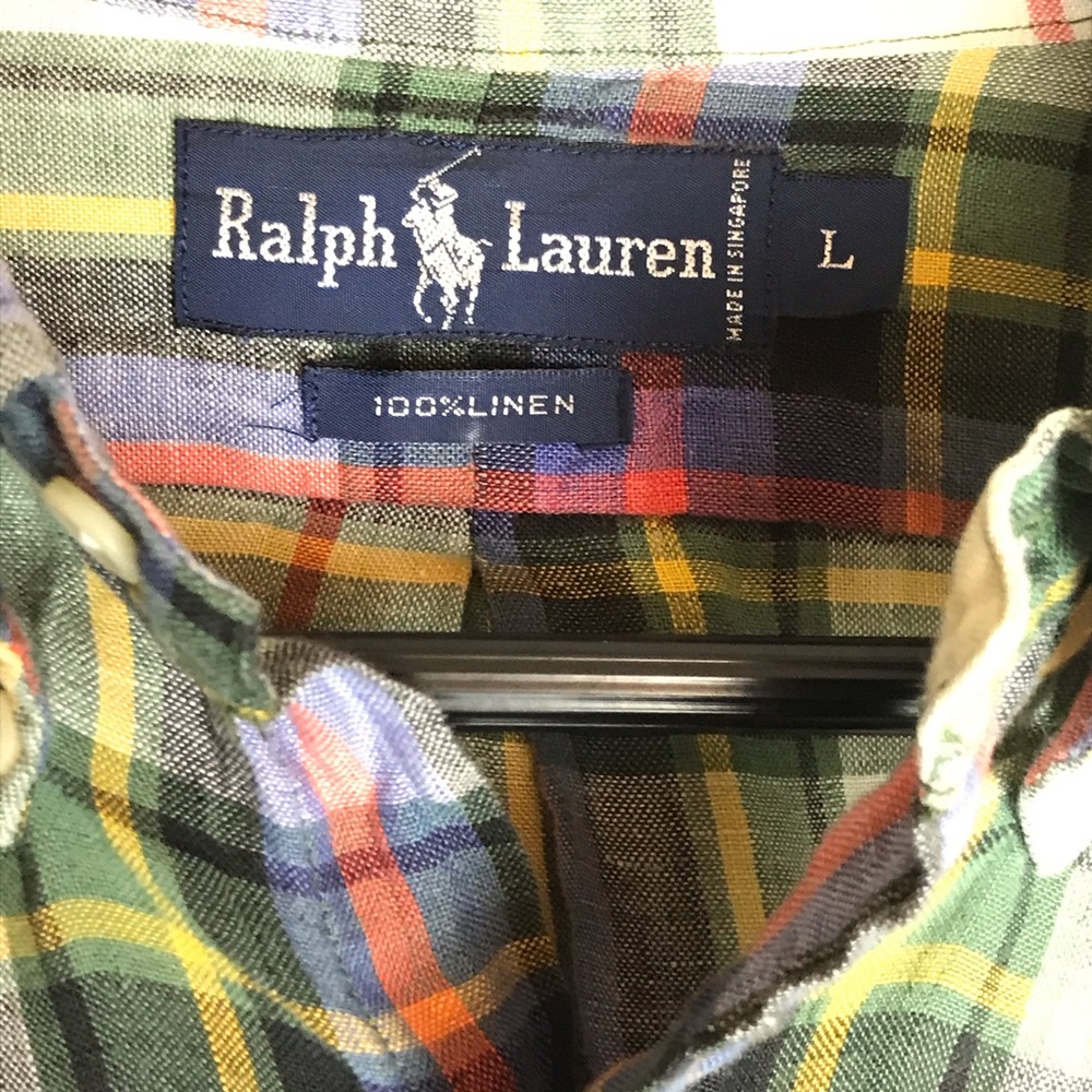Ralph Lauren 100% Irish Linen Long Sleeve Plaid Button Down Shirt Size Large